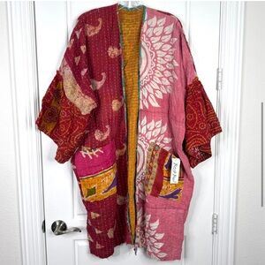 RAHAB’S ROPE Kantha NEW Reversible Patchwork Open Front Boho Kimono Duster NEW